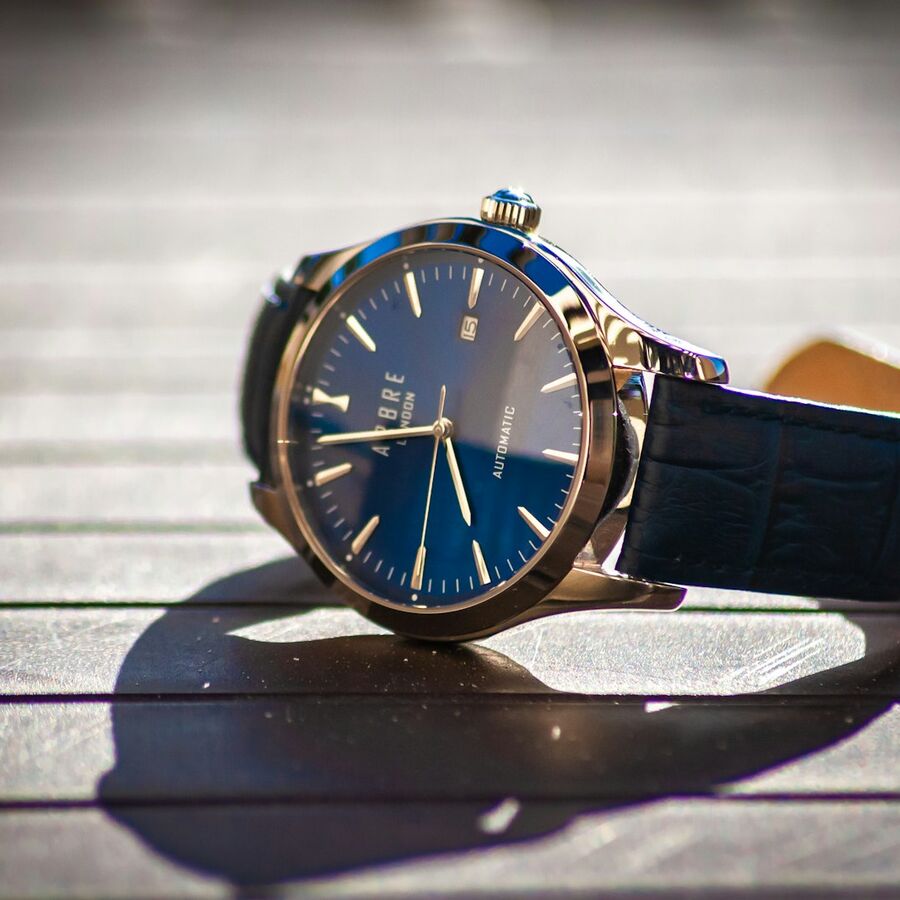 Blue dial catching evening sun